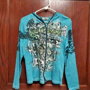 Vanilla Sugar Medium Light Blue Floral Pattern Zipper Hoodie